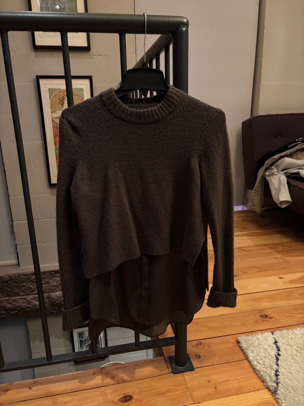 AllSaints olive Green 2-in-1 Sweater and Satin Top